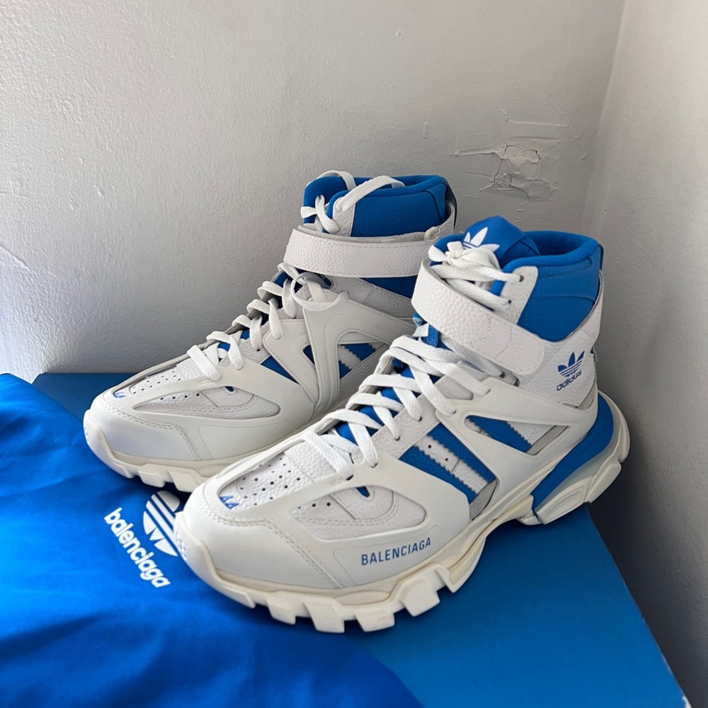 BNIB Balenciaga Adidas Track Forum High Top Sneaker White Blue Size 11 us 44 Eu